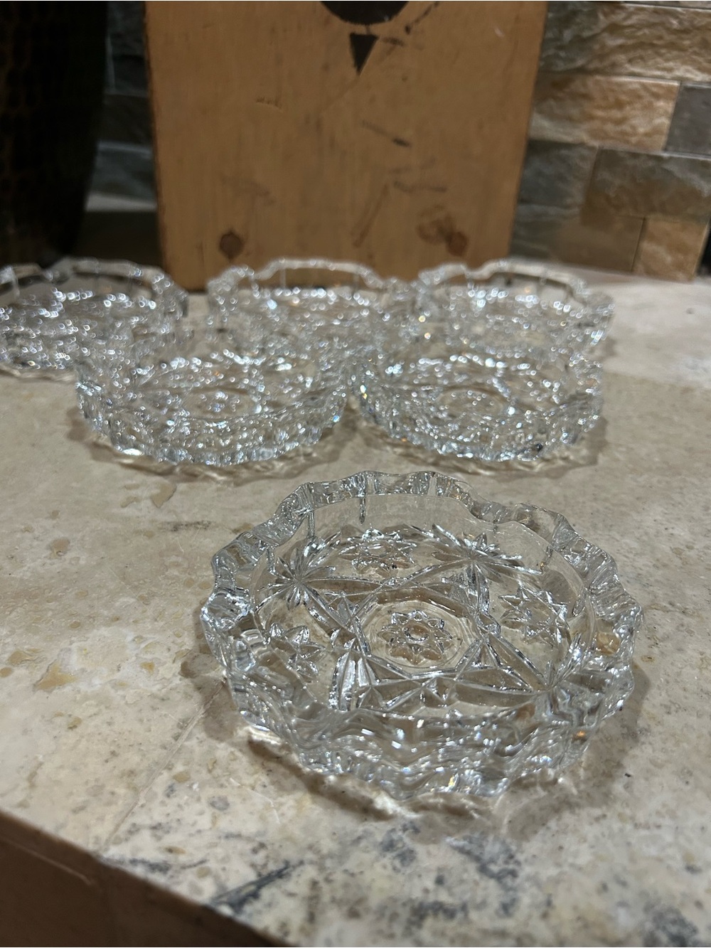 6 vintage ANCHOR HOCKING Early American Prescut (EAPC) clear glass ashtrays